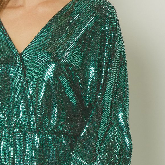 NWT Entro Shiny Green Metallic Long Sleeve Mini Dress - Picture 7 of 8